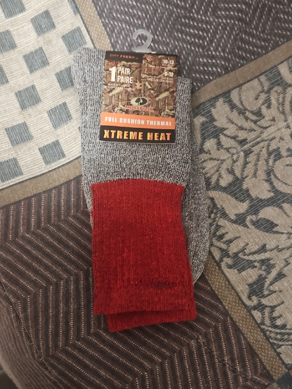 Mossy Oak Xtreme Heat Thermal Crew Socks - Red & Gray